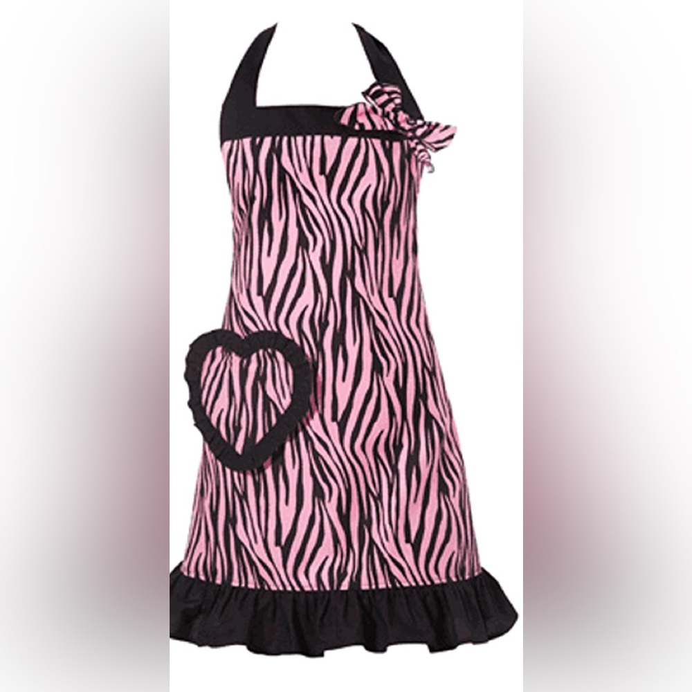 NWT Kitchen Apron rock n roll pink animal print black pink